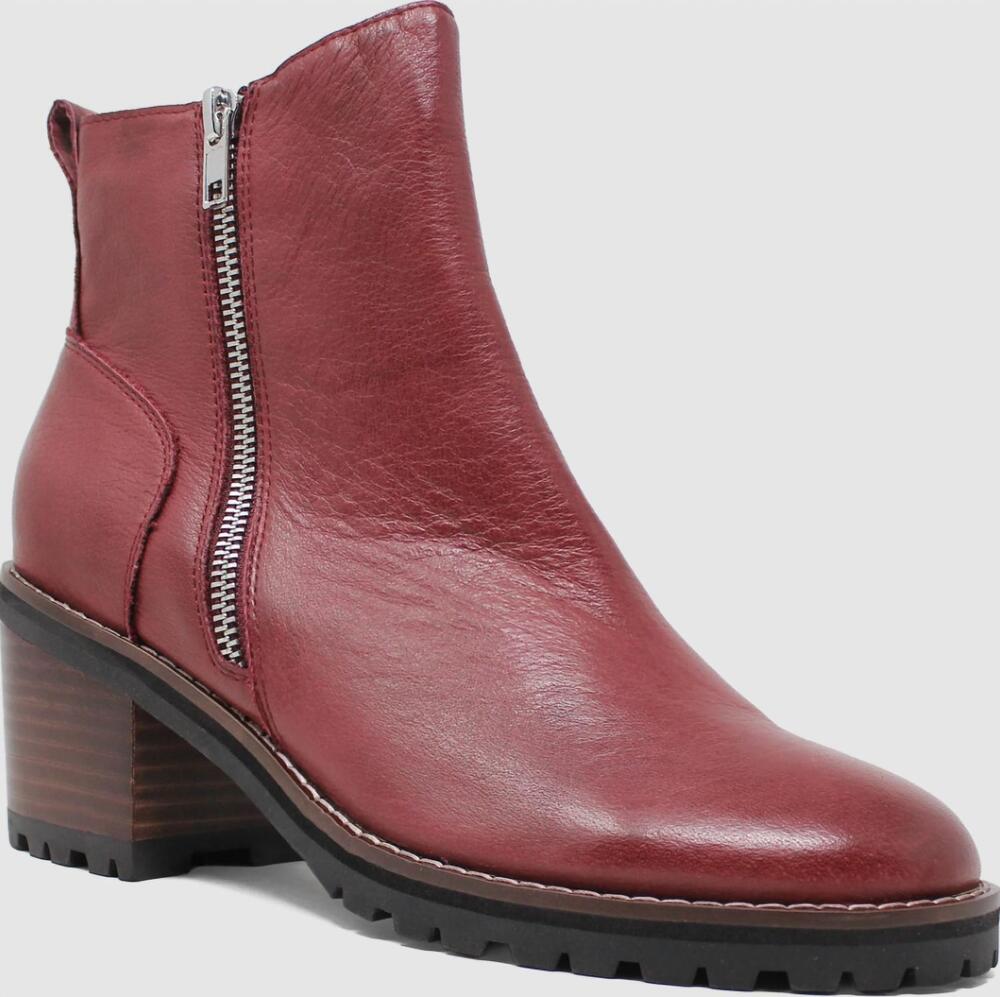 NEW DJANGO & JULIETTE women's birdi ankle boot in burgandy-brown leather